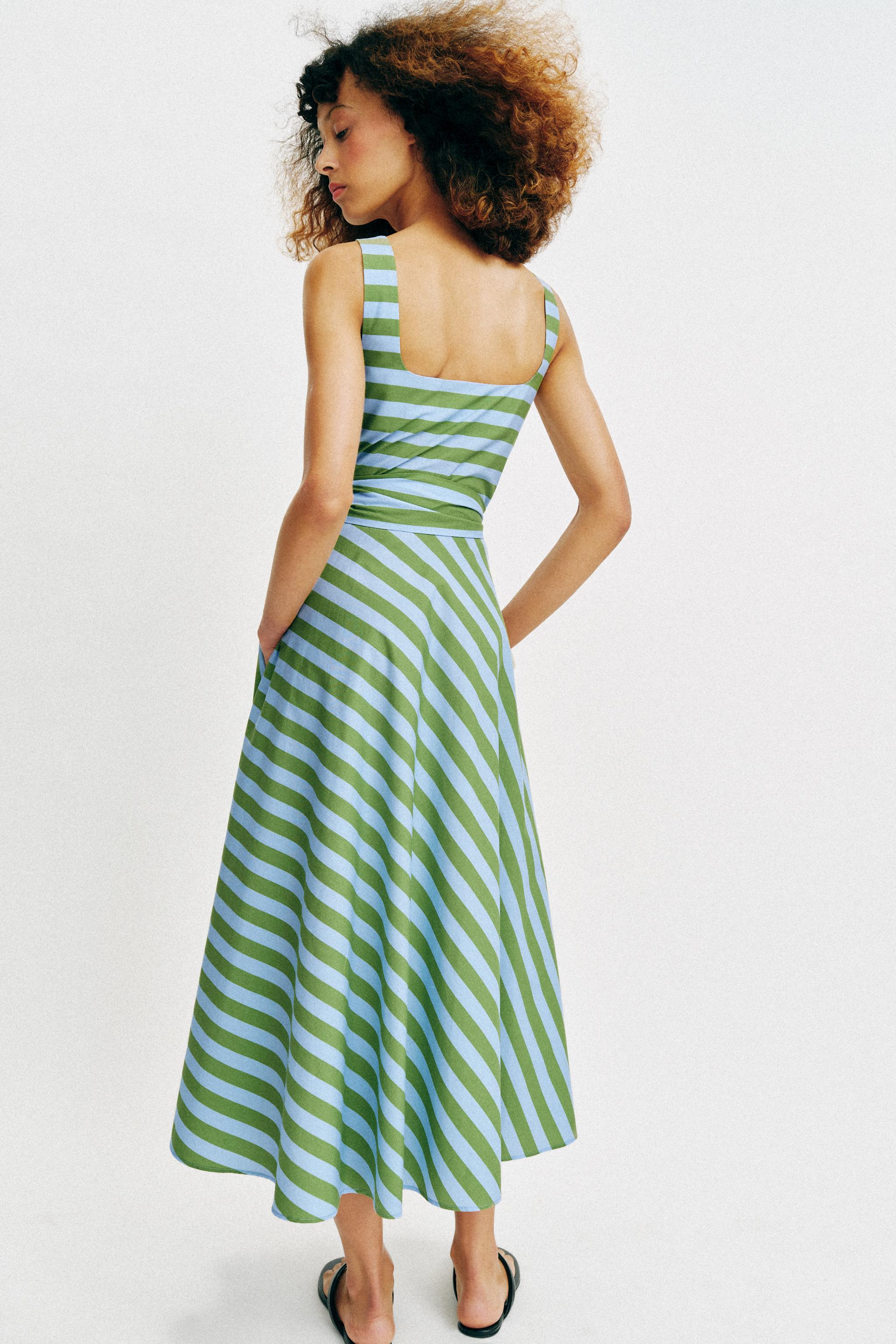 STRIPED BELTED MIDI DRESS
